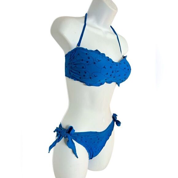 RAE Bikini Swimsuit Set In Color Royal Blue With Embroidered Decor Size L - Picture 3 of 5